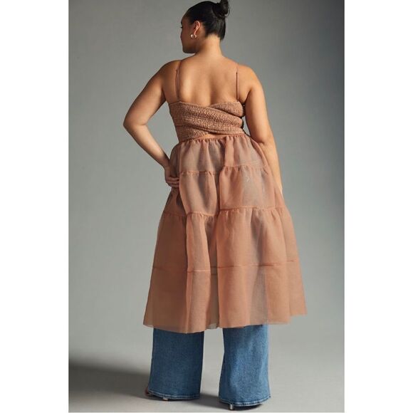 NEW Anthropologie OhSevenDays Reversible Blush Tiered Sheer Midi Dress Small - Picture 5 of 8
